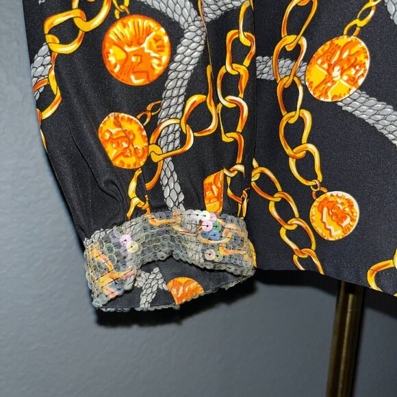 Vintage STARINGTON Sequin & Bead Embellished Chain & Coin Silk Blouse - EUC - 8 - Picture 4 of 16